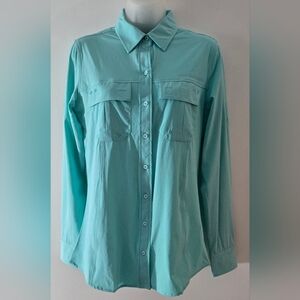 Ladies Ally Outdoors Button Down Shirt Sz Small Aqua Nwot Long/Roll Tab Sleeves